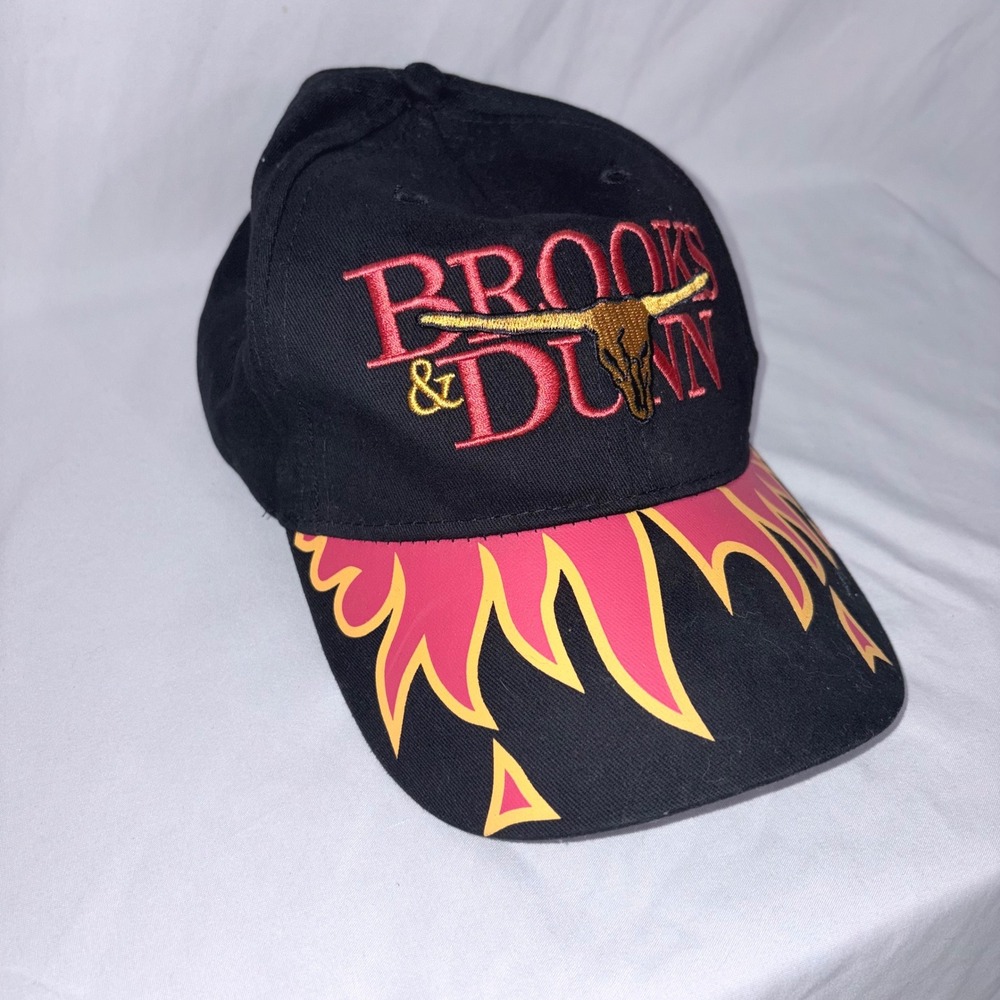 Brooks & Dunn Hat Baseball Cap Black Flame Graphic Embroidered Logo OSFA